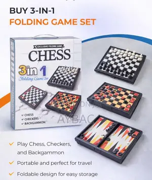 3-in-1 Folding Board Game Set – Chess, Checkers Backgammon