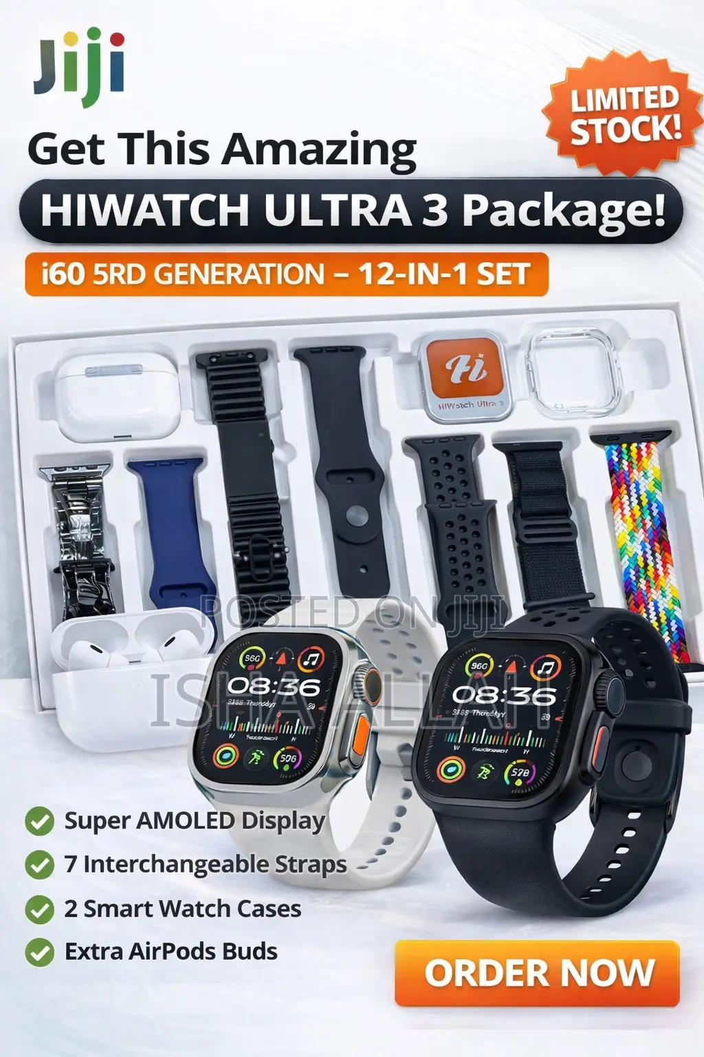 Hiwatch Ultra 3 Combo – 2 Watches + 2 Watch Cases +Airpods + 7 Straps