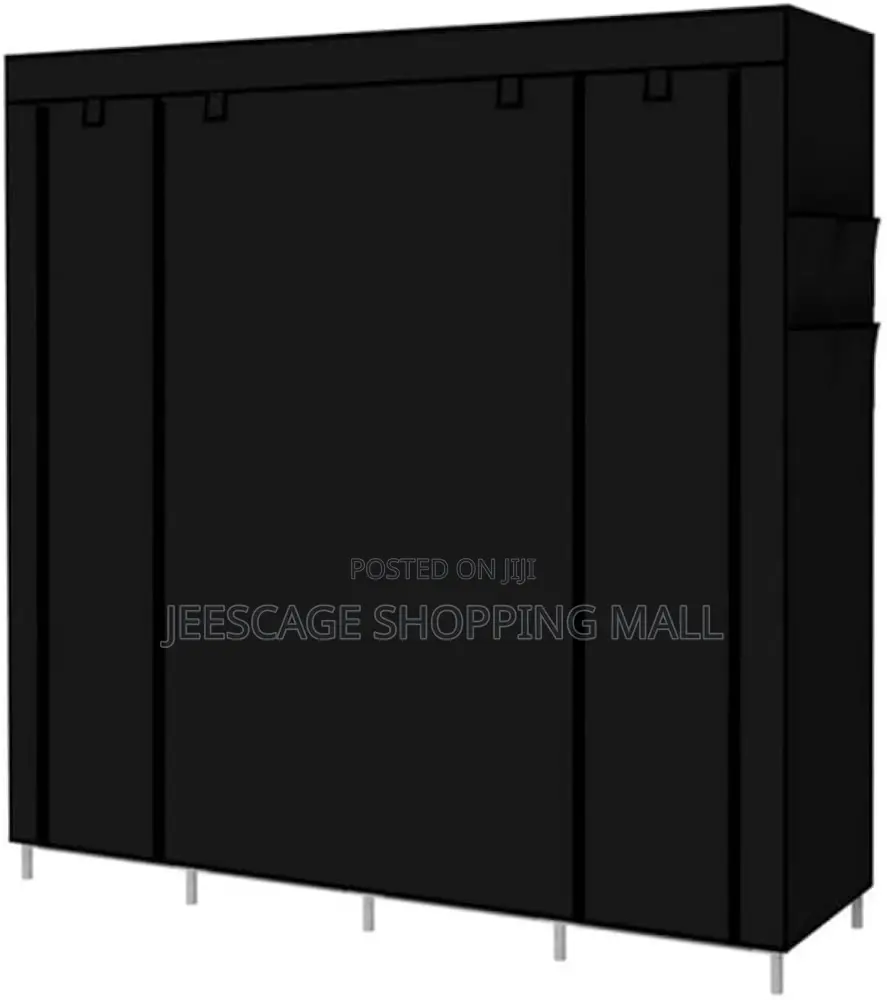 Portable Wardrobe Closet 4in1 Section With Hanging Rod, Cyan Fabric