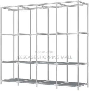 Portable Wardrobe Closet 4in1 Section With Hanging Rod, Cyan Fabric