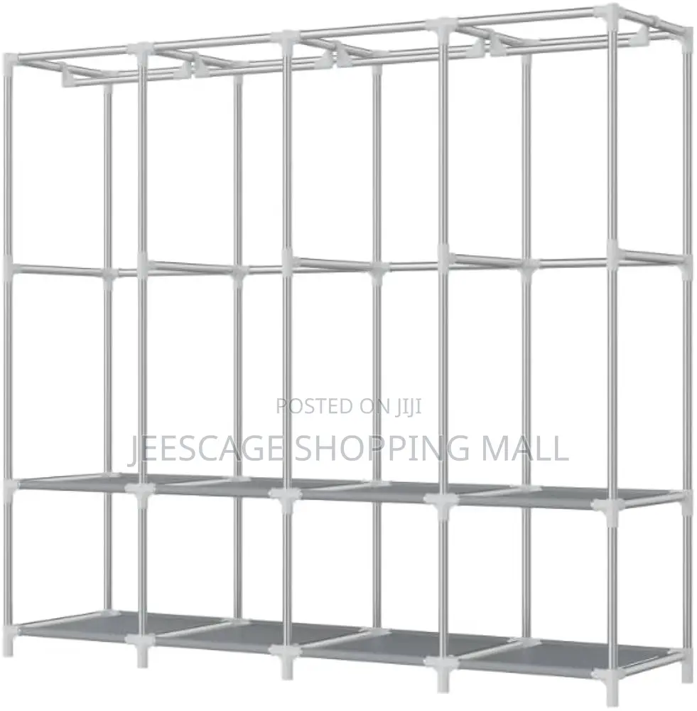 Portable Wardrobe Closet 4in1 Section With Hanging Rod, Cyan Fabric