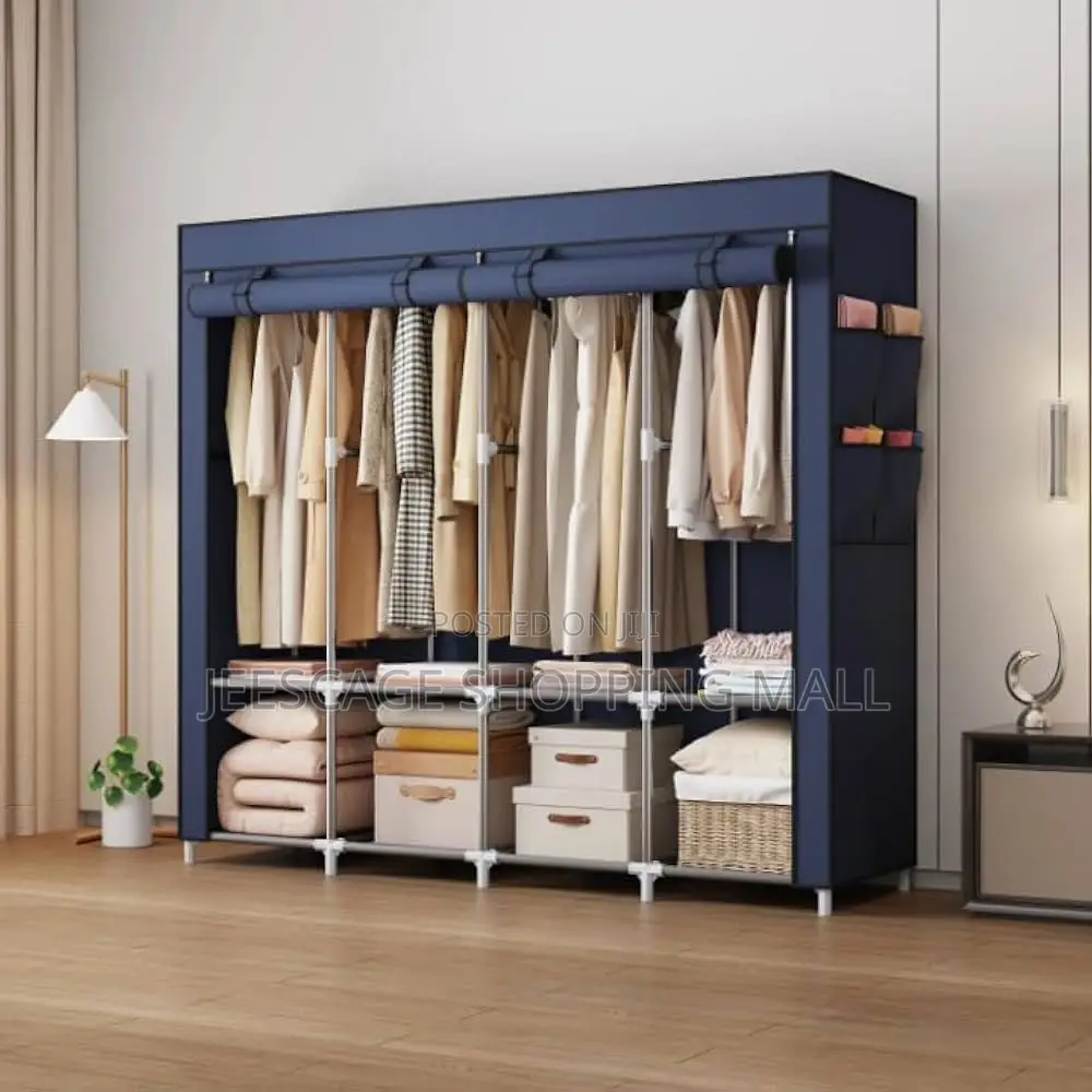 Portable Wardrobe Closet 4in1 Section With Hanging Rod, Cyan Fabric