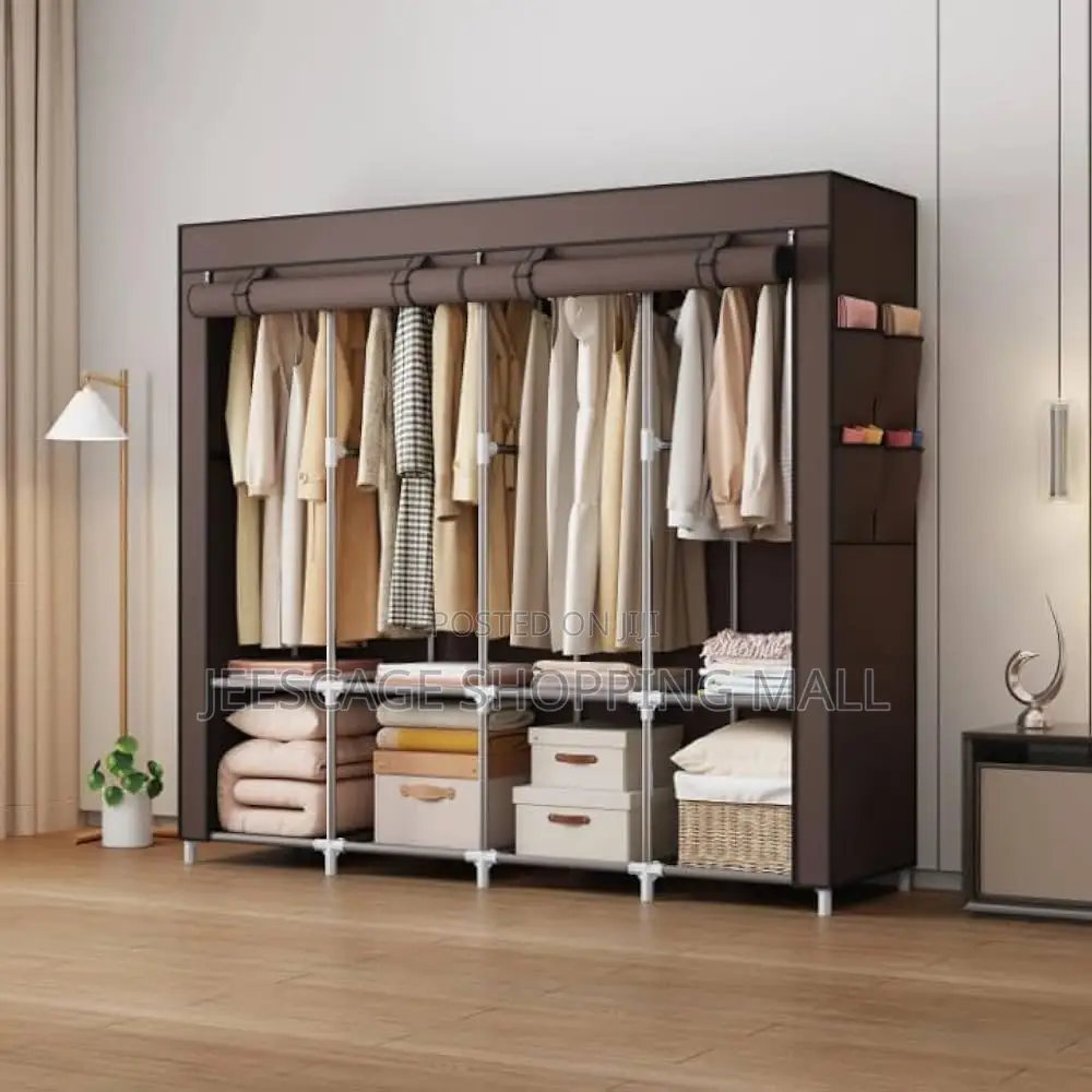 Portable Wardrobe Closet 4in1 Section With Hanging Rod, Cyan Fabric