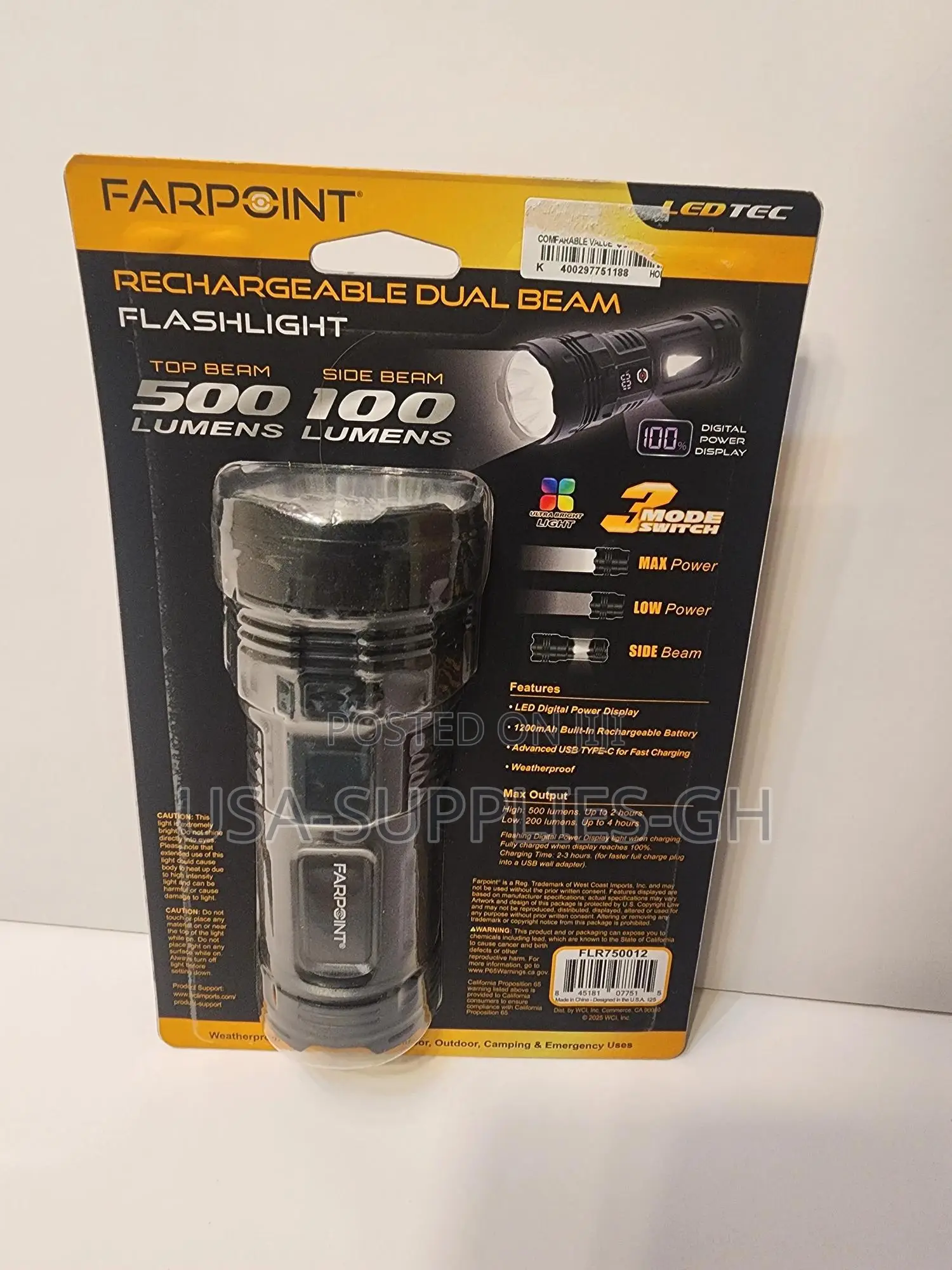 Farepoint Rechargeable Dual Beam Flashlight From Usa