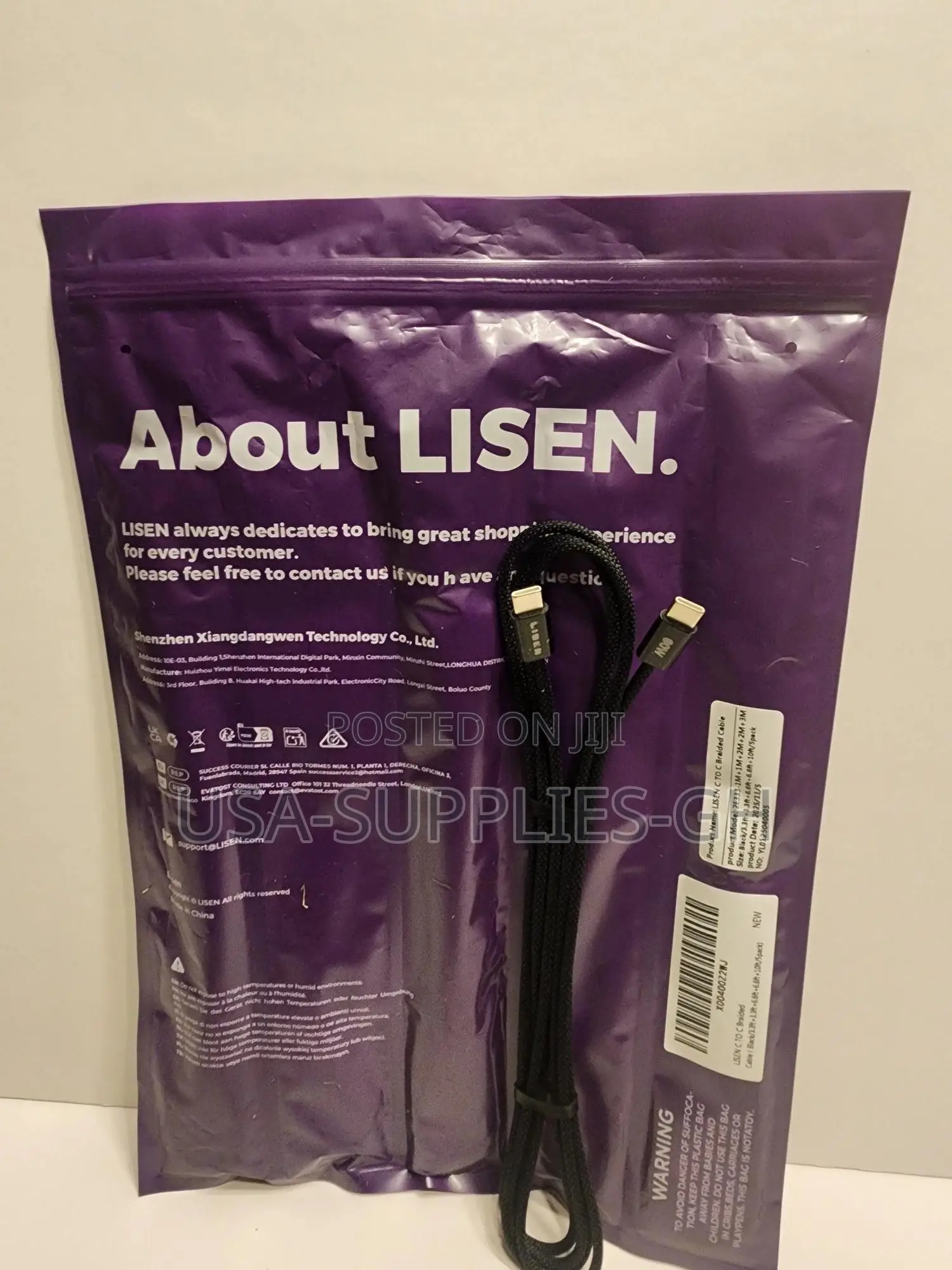 Lisen Usb C To Usb C Braided Cable 6.6 Ft From Usa