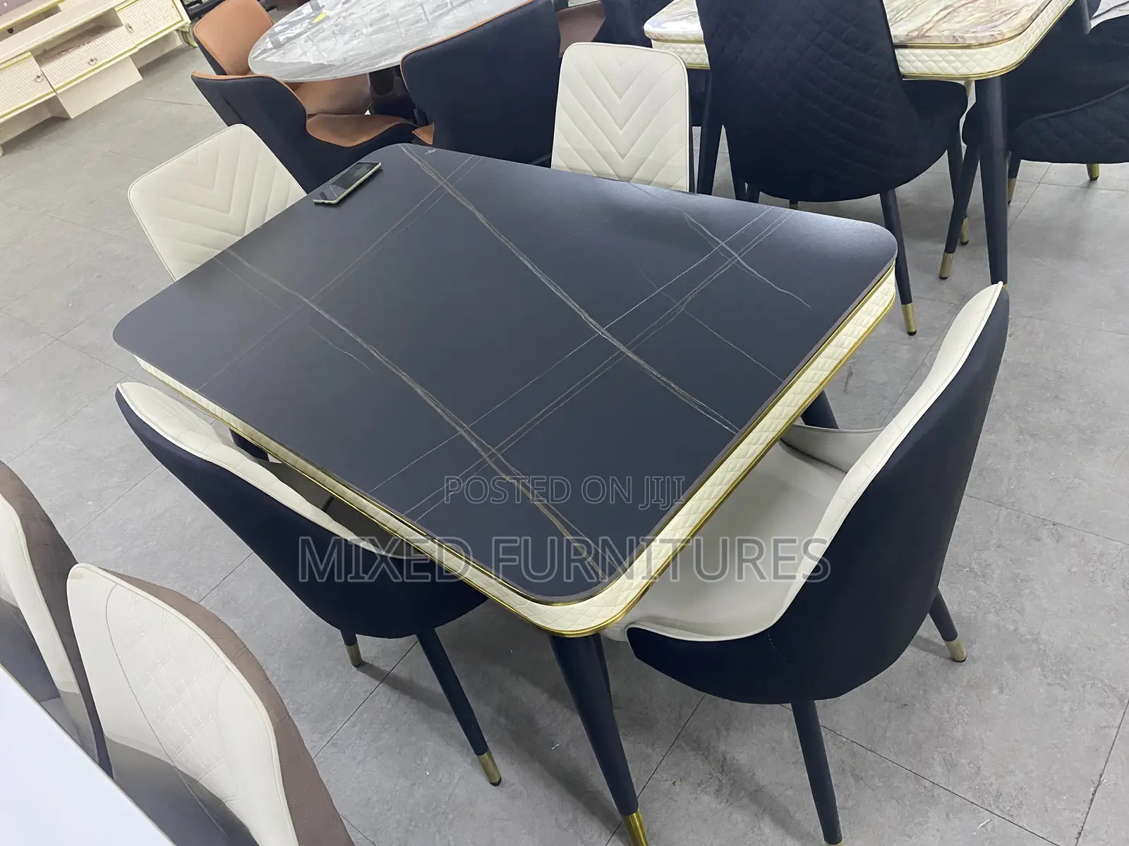 Dining Table With Chairs (Marble Cream)