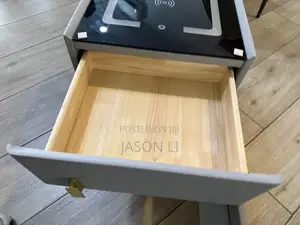 High-End Leather Nightstand With Night Light and Built-in Safe