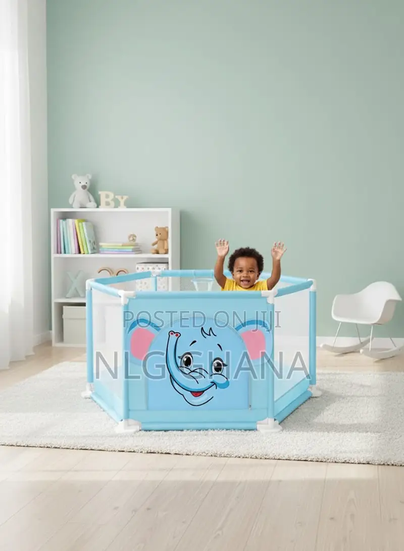Hexagonal Baby Playpen With Transparent Mesh