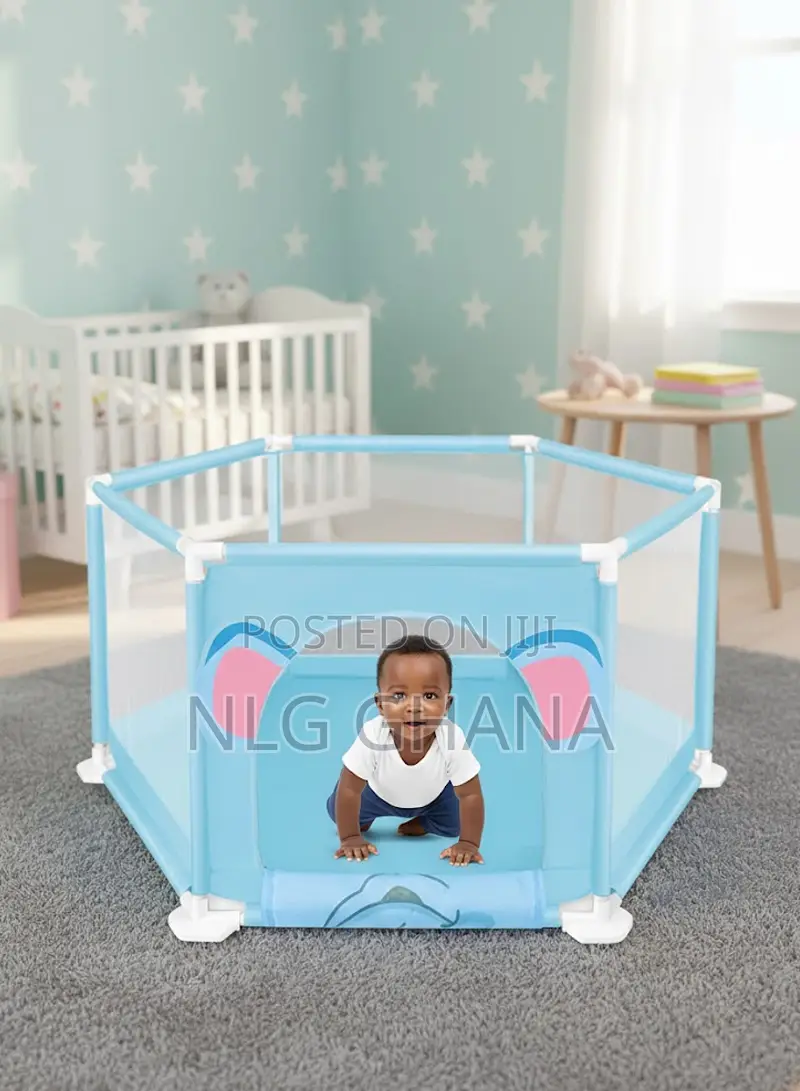Hexagonal Baby Playpen With Transparent Mesh