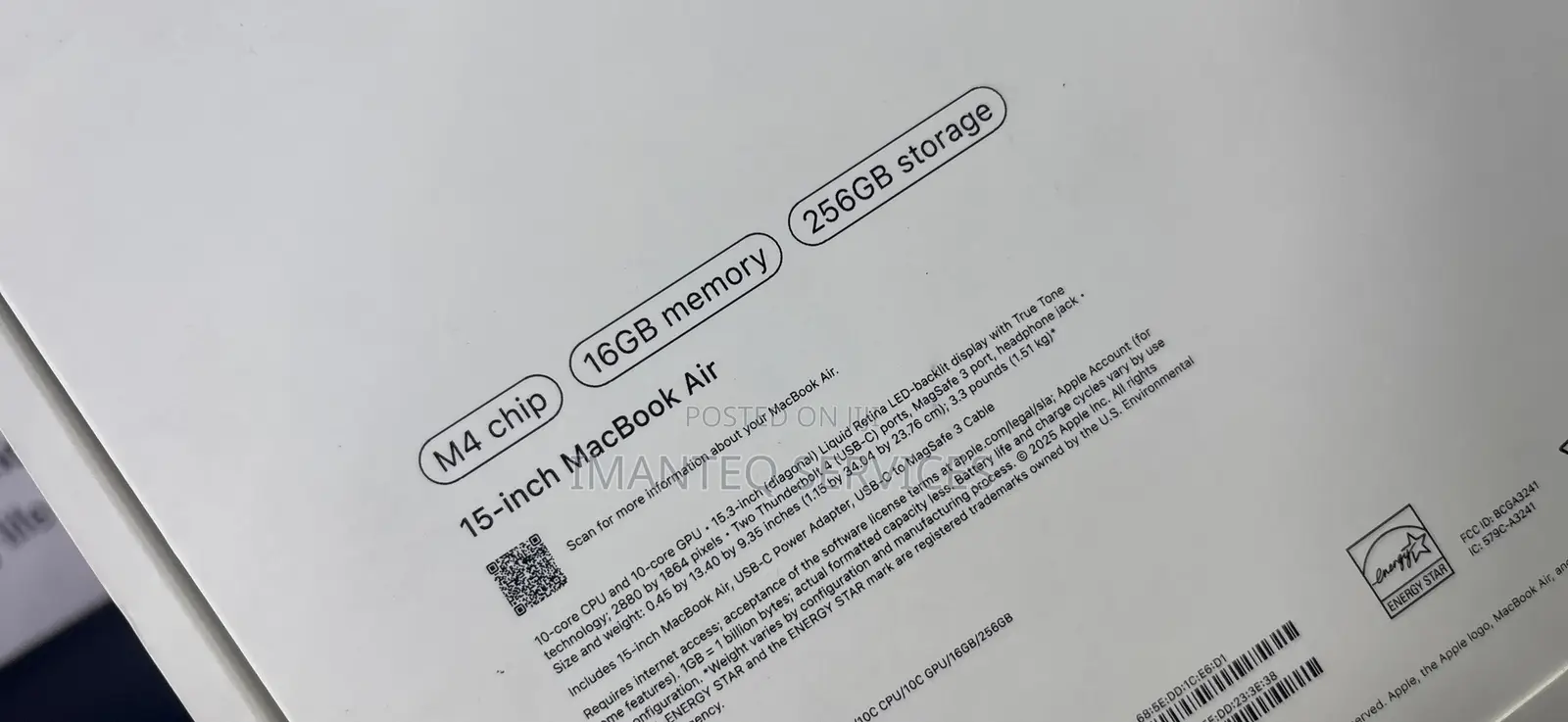 New Laptop Apple MacBook Air 2024 M3 15-inch 16GB Apple M4 SSD 256GB