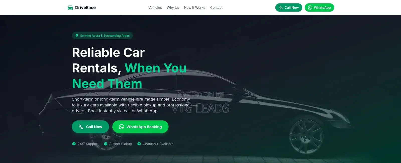 Modern Car Rental Website – Call and Whatsapp Booking (Ready to Use)