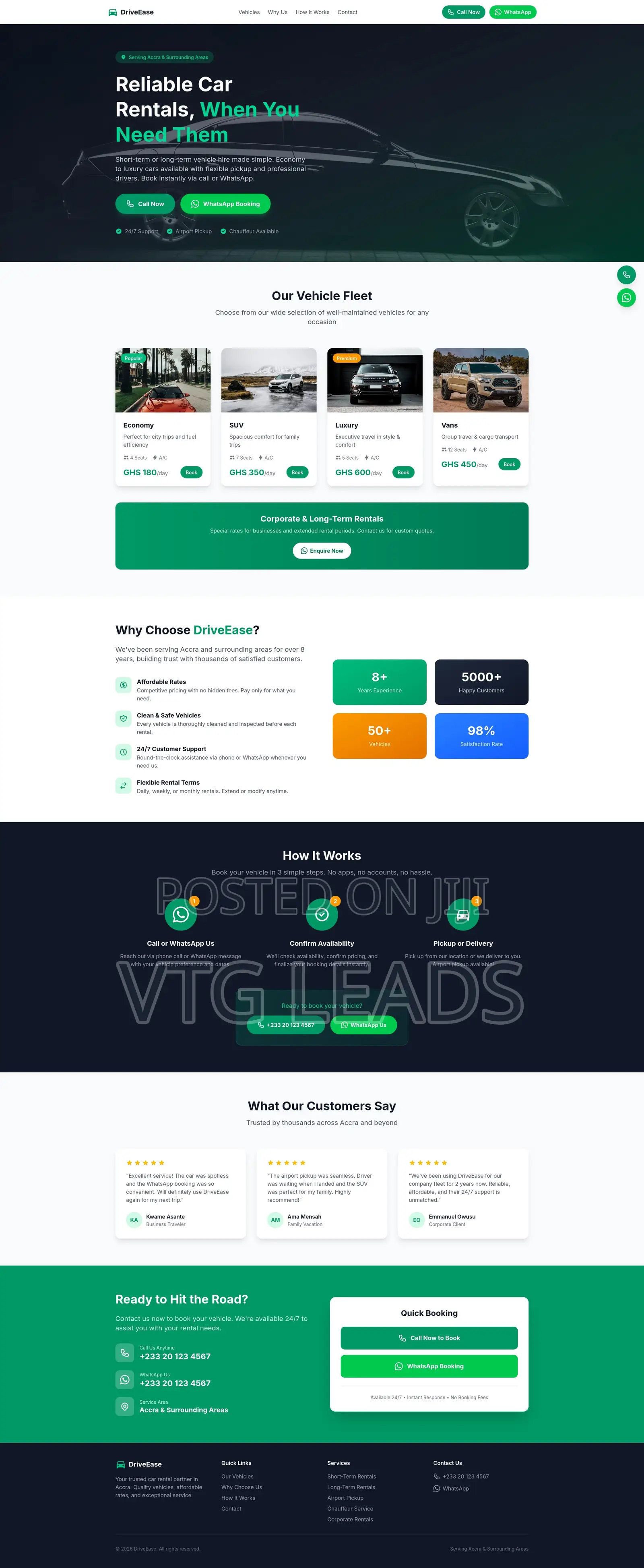 Modern Car Rental Website – Call and Whatsapp Booking (Ready to Use)