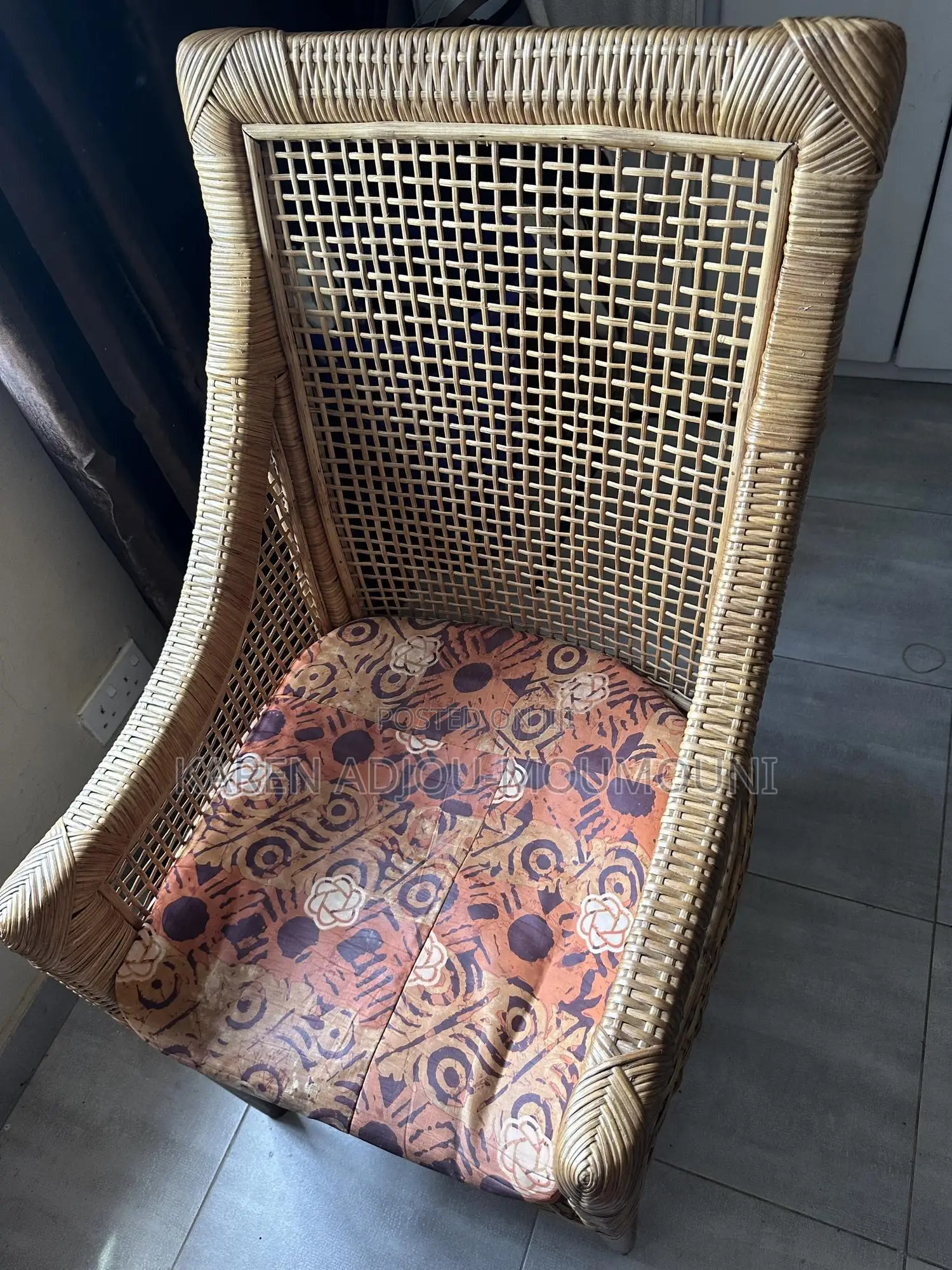 Wooden Study Desk With White Top With Its Rattan Chair