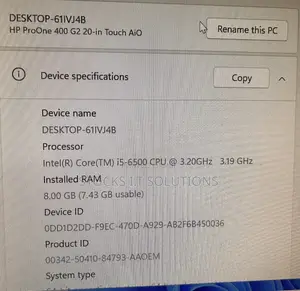 Desktop Computer HP ProOne 400 8GB Intel Core i5 HDD+SSD 500GB