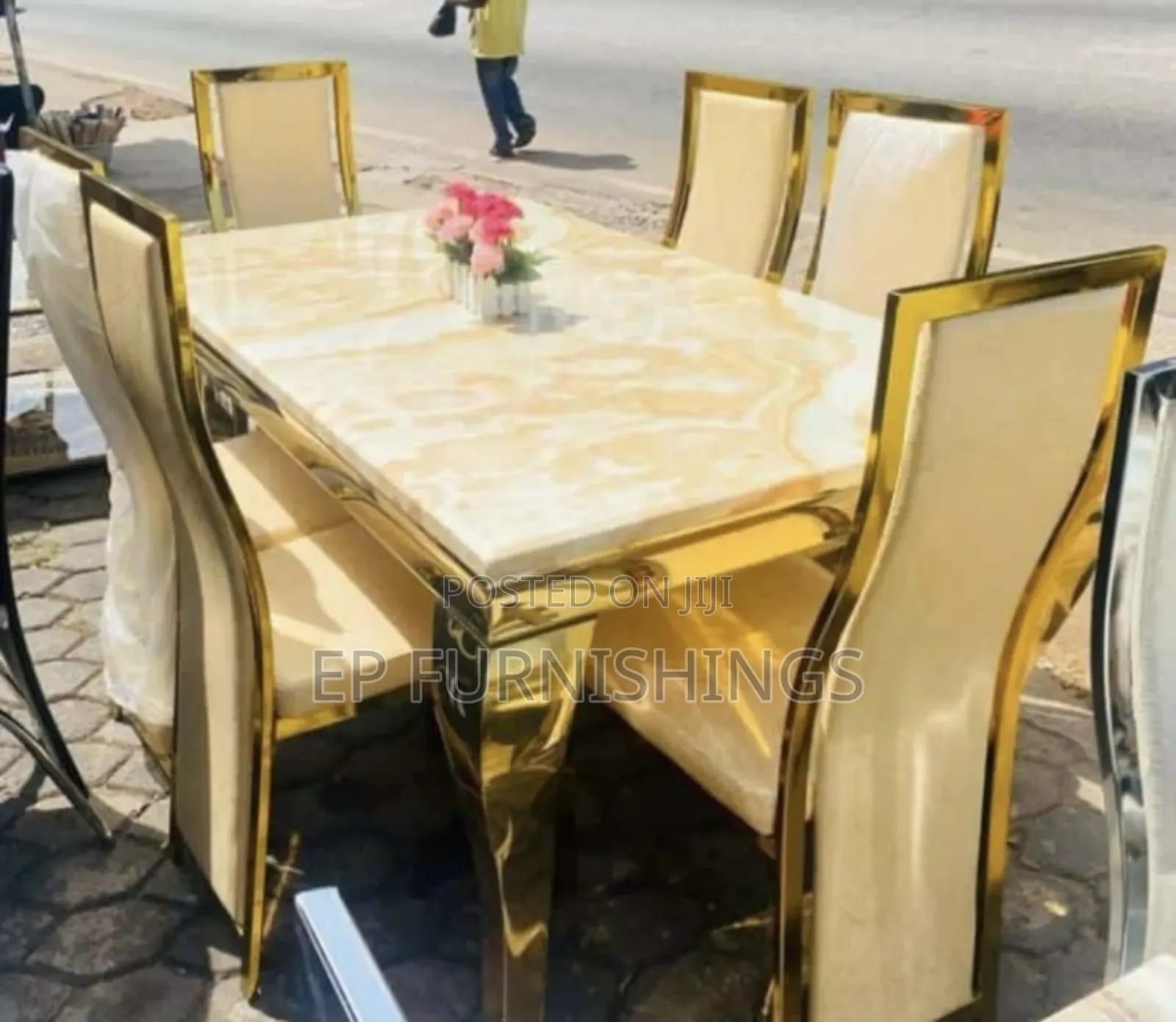 Gold Marbled Dinning Set (6 Chairs)