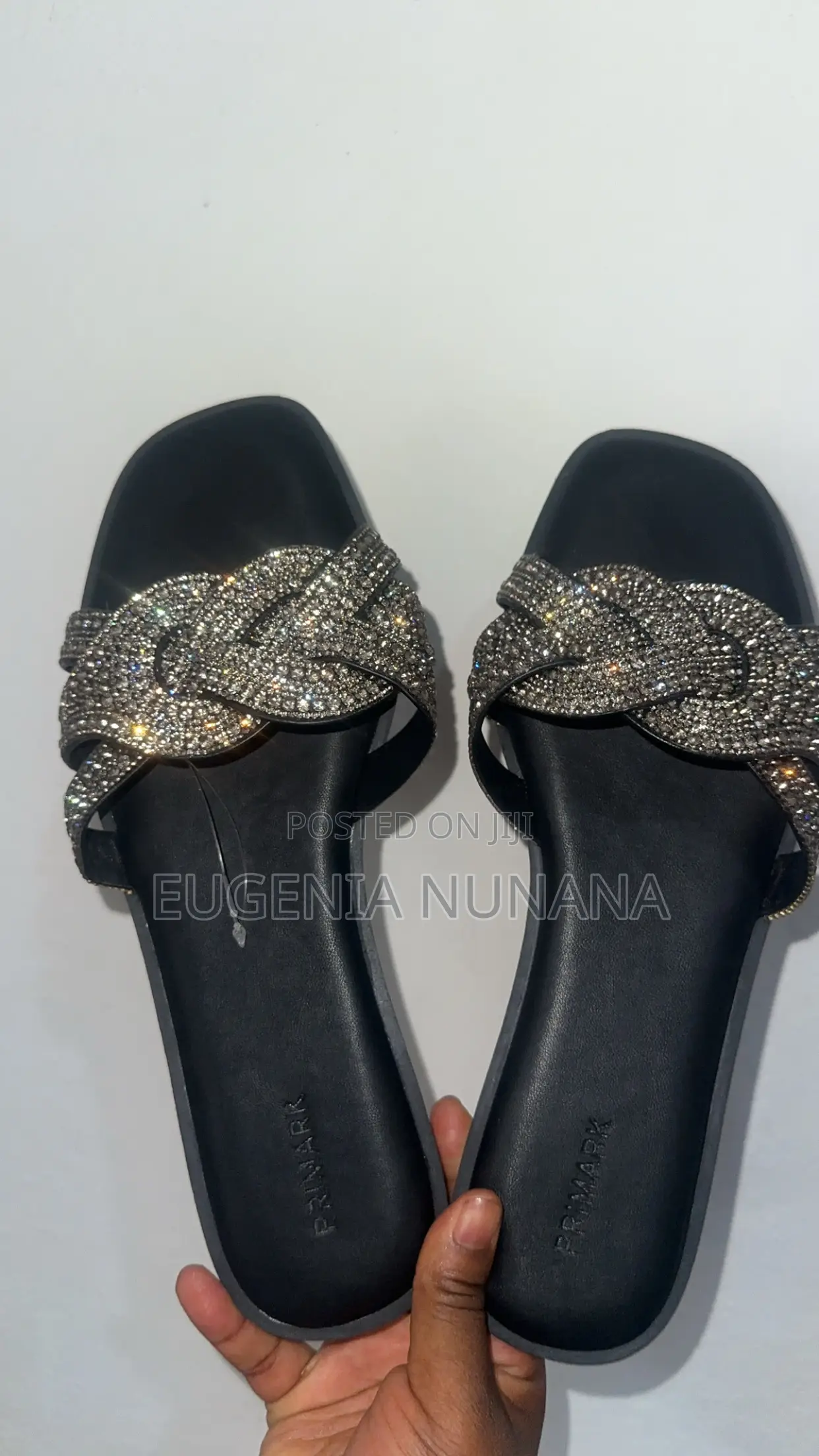 Primark Rhinestone Knotted Black Slides – Sparkly Summer Sandals