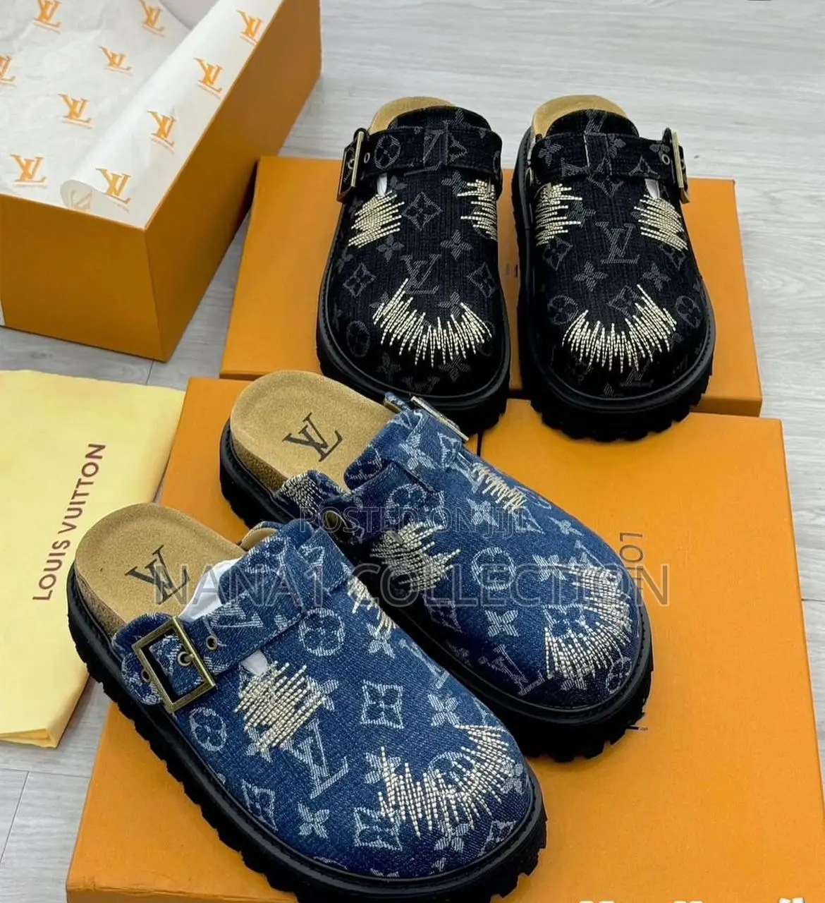 Men’S Louis Vuitton Half Shoes “Black Blue”