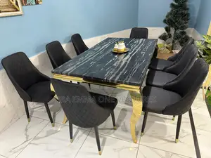 Luxury 8-seater Dining Set – Black & Gold Finish (Marble Top)