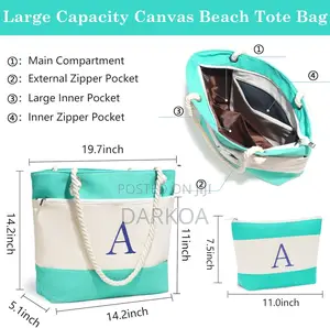 3pc Set Canvas Tote Bag With Zip
