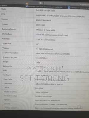 Laptop Acer Spin 3 8GB Intel Core I5 SSHD (Hybrid) 256GB