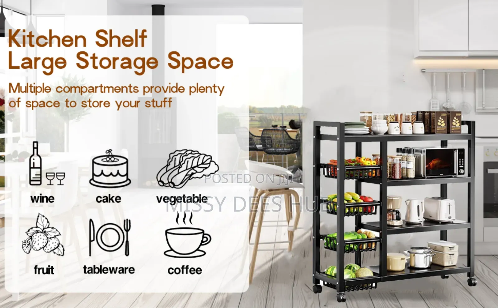 4 Tier Storage Rack With 4 Baskets