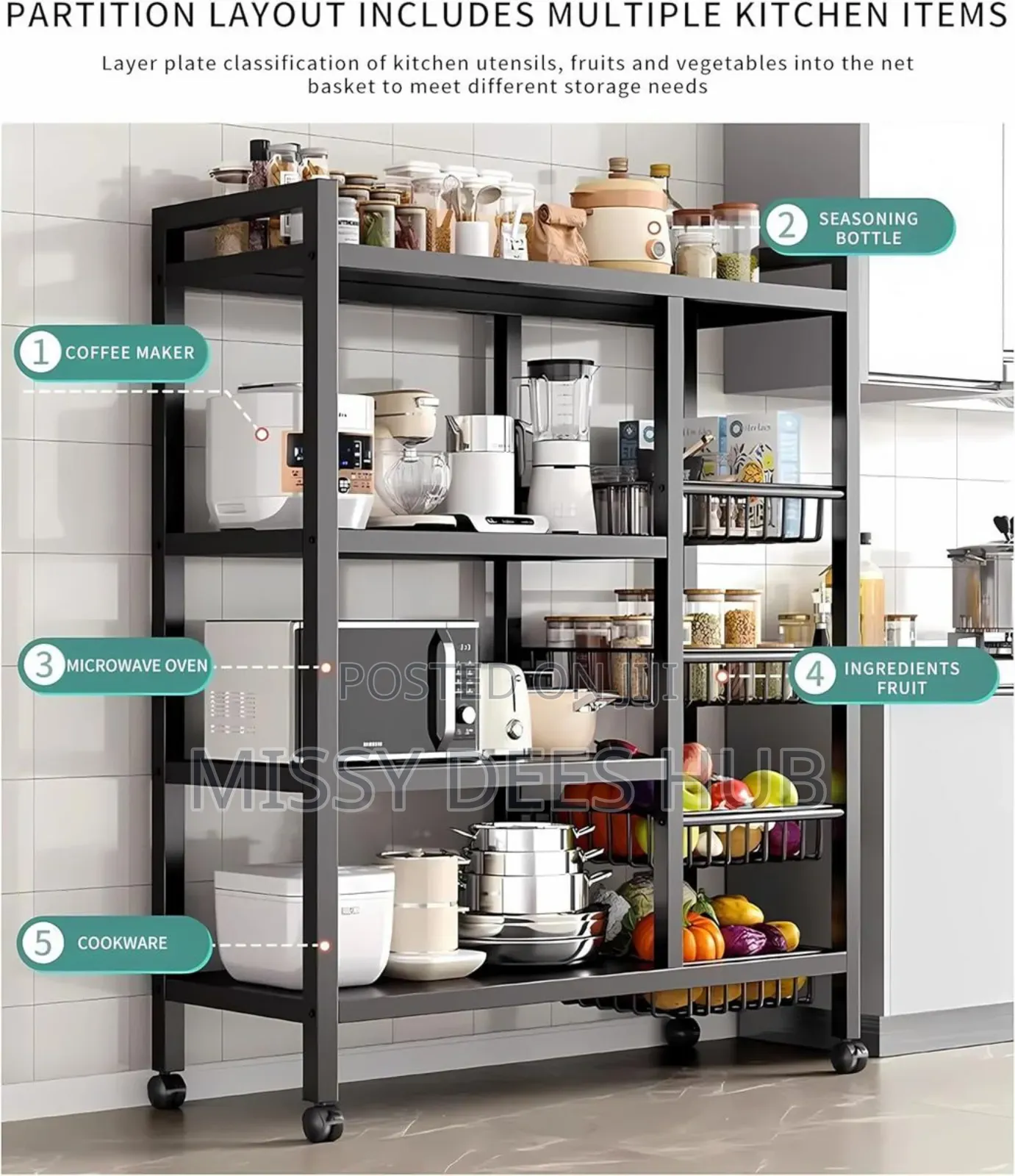 4 Tier Storage Rack With 4 Baskets