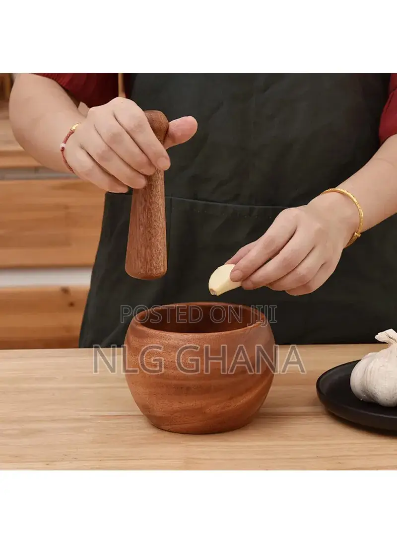 Wooden Mortar Pestle Garlic Masher Hand Grinder Crusher Ntr24015
