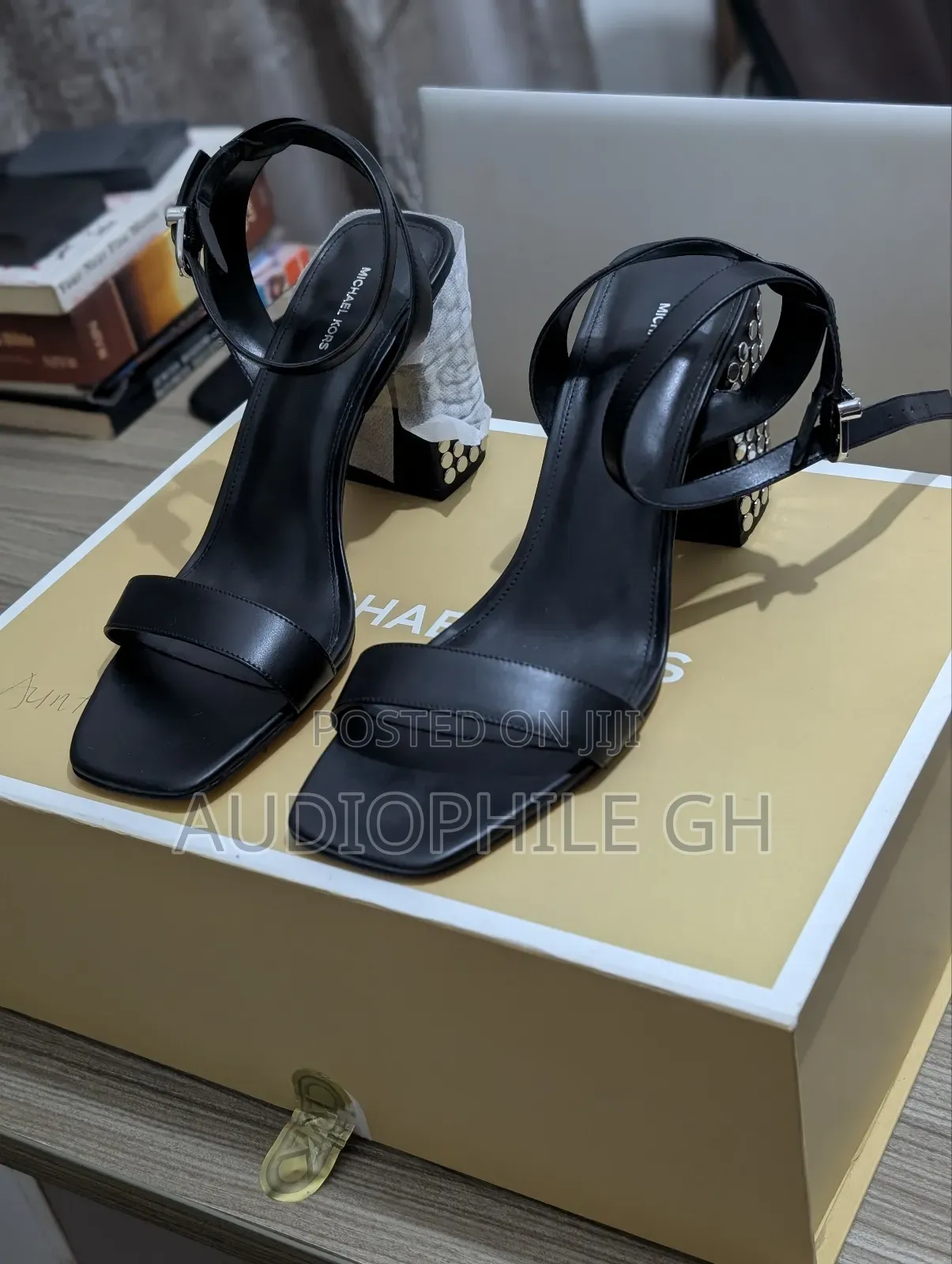 Michael Kors Merriam Studded Leather Block Heel Sandal