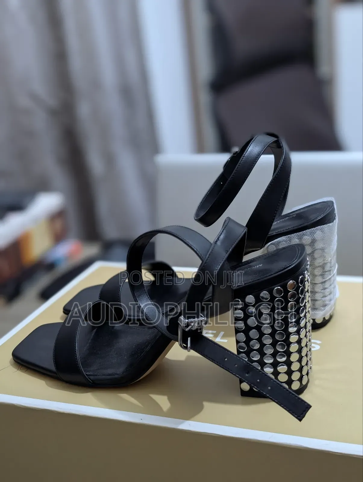 Michael Kors Merriam Studded Leather Block Heel Sandal