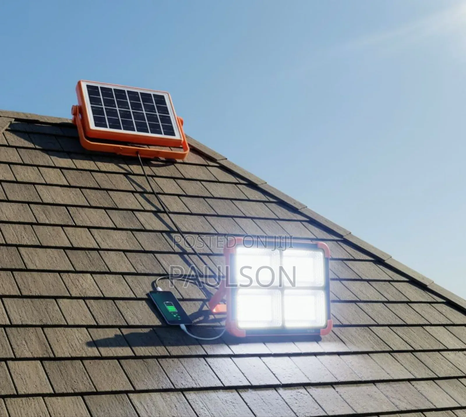 Led Solar Light 1000w With Usb Phone Charging - Orange And Black