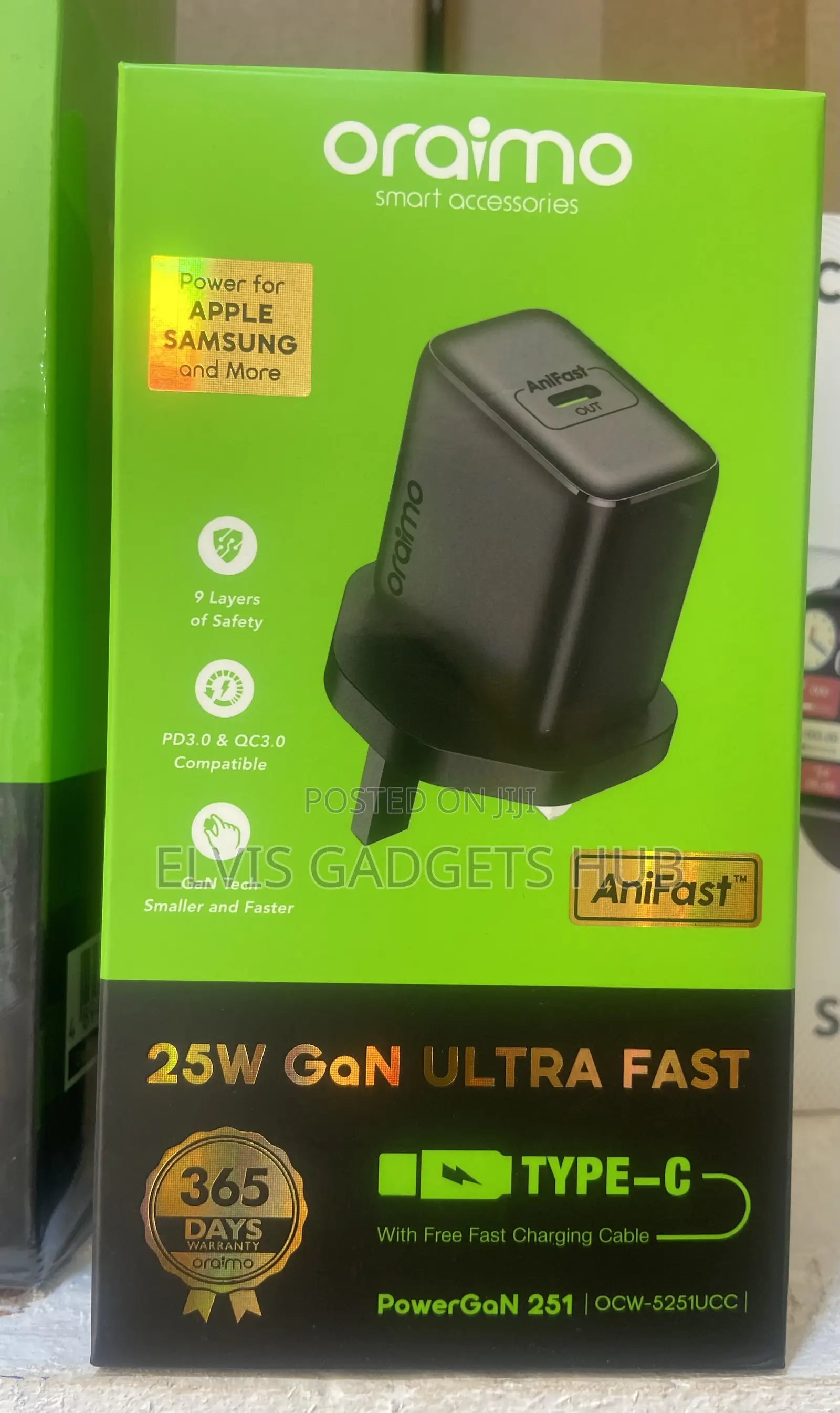 Oraimo 25w Gan Ultra Fast Type C-C Charger