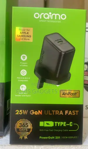 Oraimo 25w Gan Ultra Fast Type C-C Charger