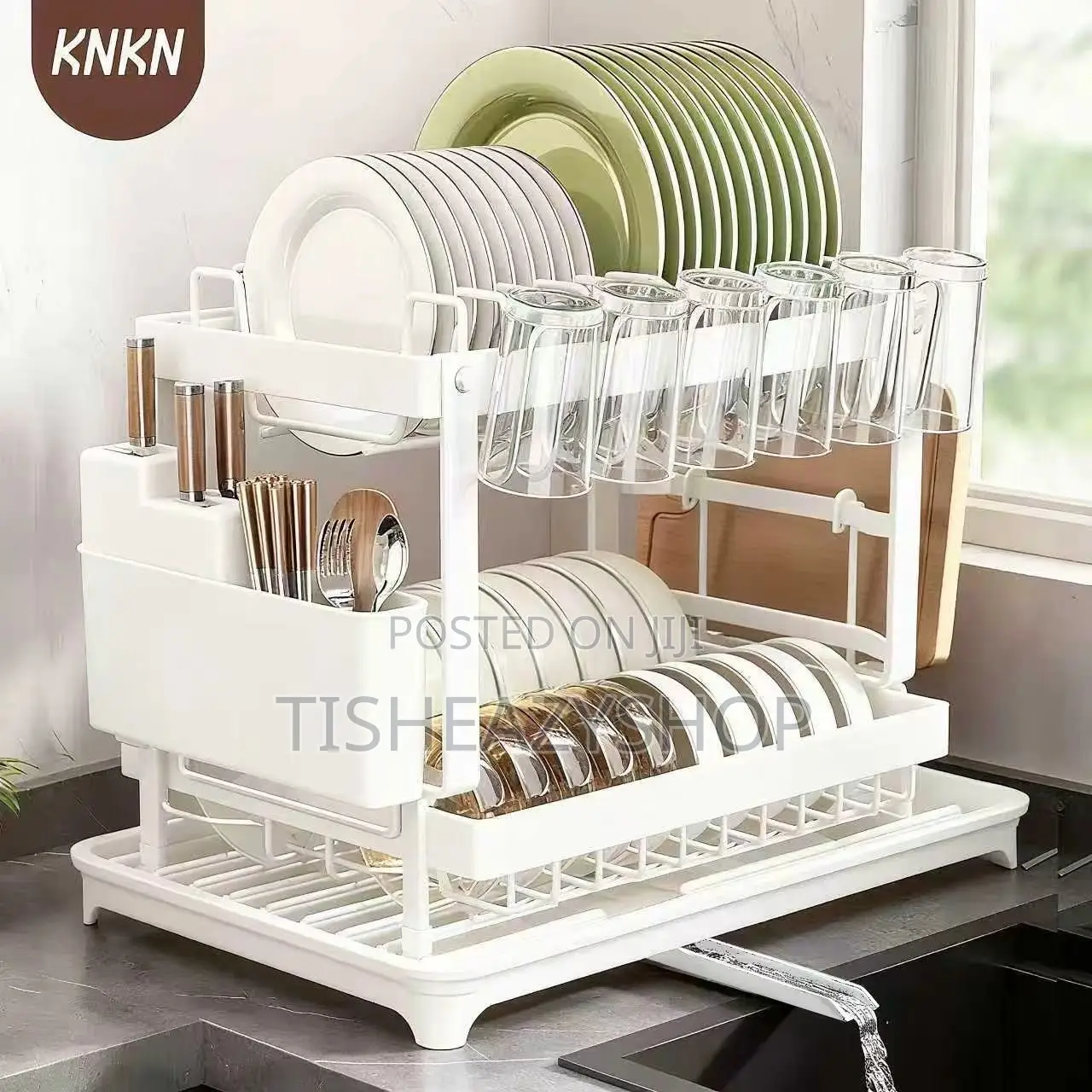 2-Tier Cutlery Drawer, Dish Rack + Cup Holder (Stainless Steel)