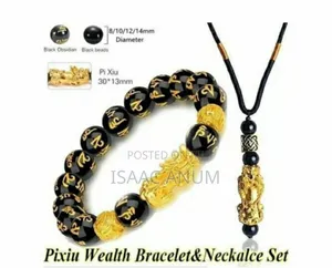 Original Feng Shui Black Obsidian Wealth Lucky Bracelet Necklace Set