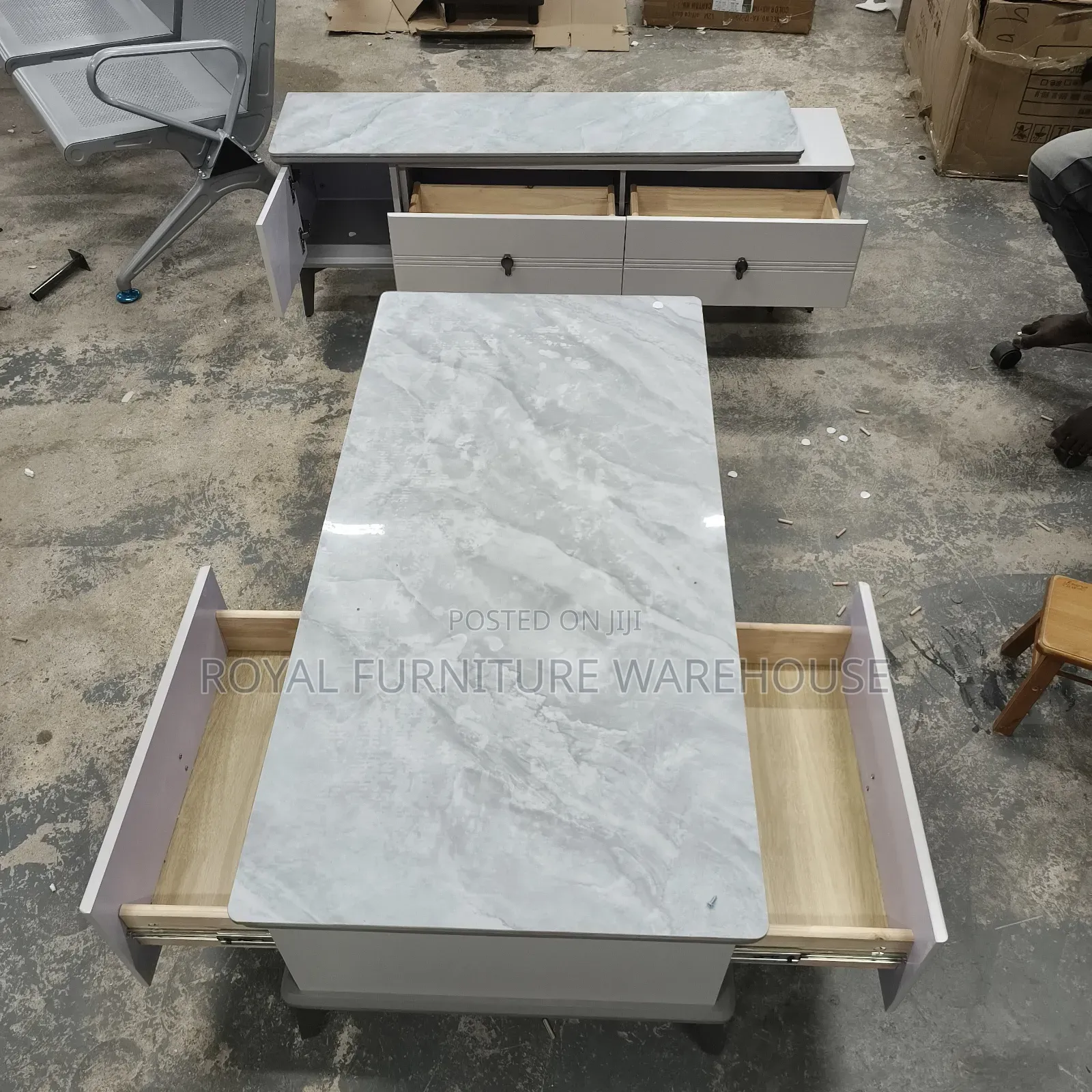 Gray Marble Top Tv Stand and Center Table Set