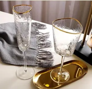 Hammered Grain Crystal Glass With Gold Rim (6pis)
