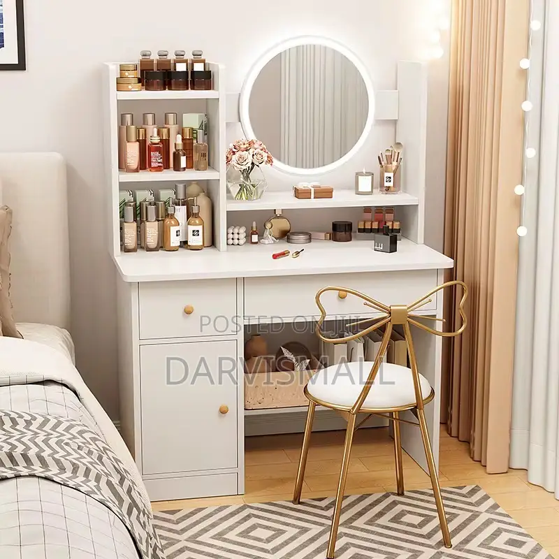 Dresser and Chair With Led Light Mirror
