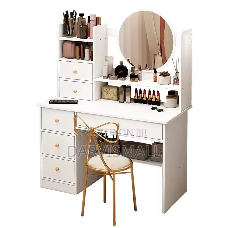Dresser and Chair With Led Light Mirror