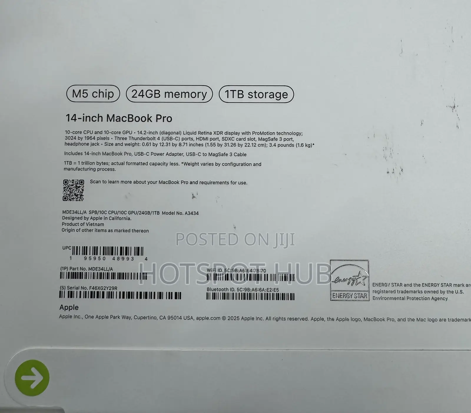 New Laptop Apple MacBook Pro 2025 M5 14-inch 24GB Apple M5 SSD 1T