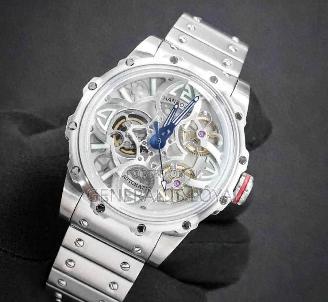 Hanboro Automatic Watch With A Stainless Steel Band And Skeleton Dial