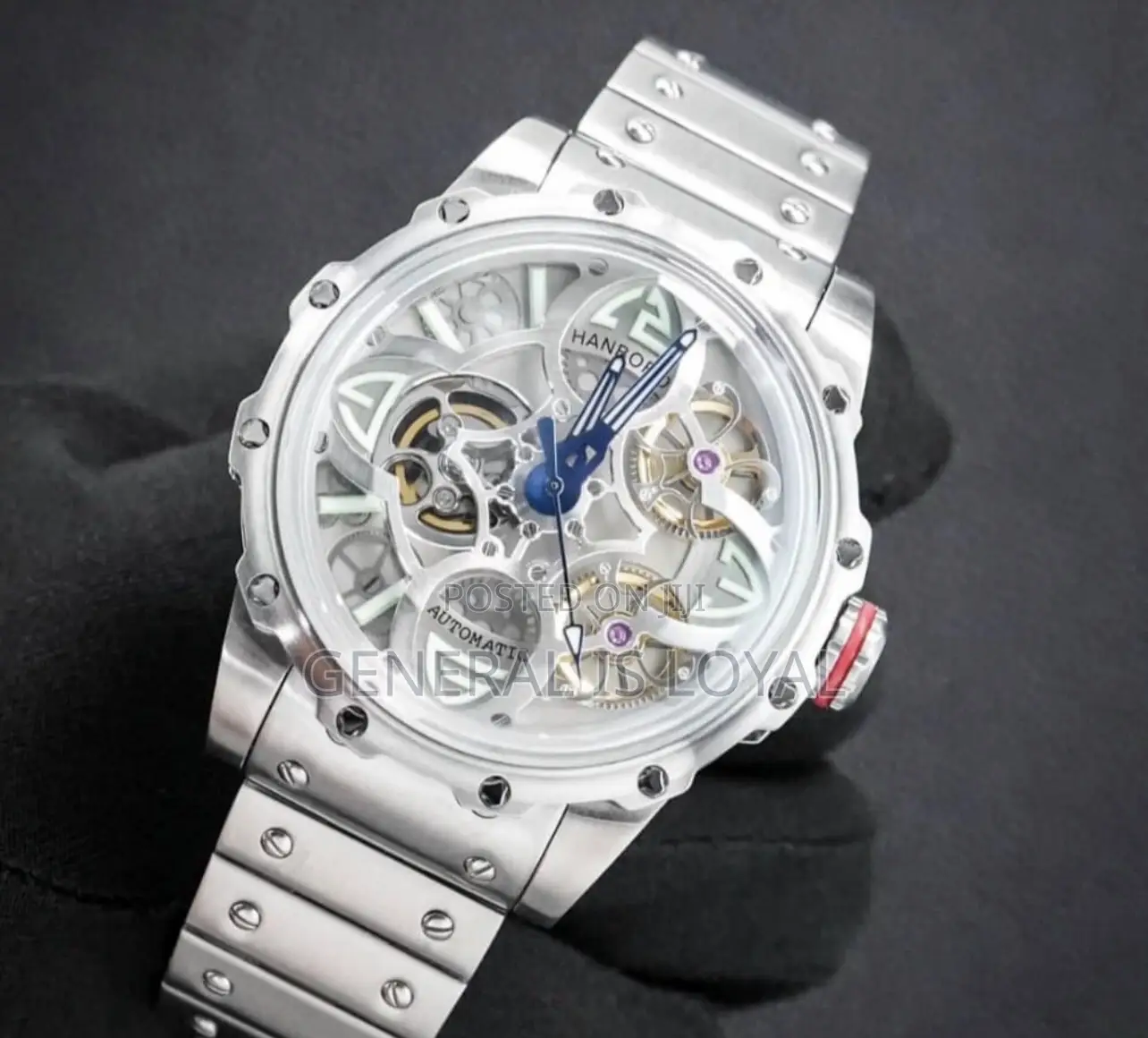 Hanboro Automatic Watch With A Stainless Steel Band And Skeleton Dial