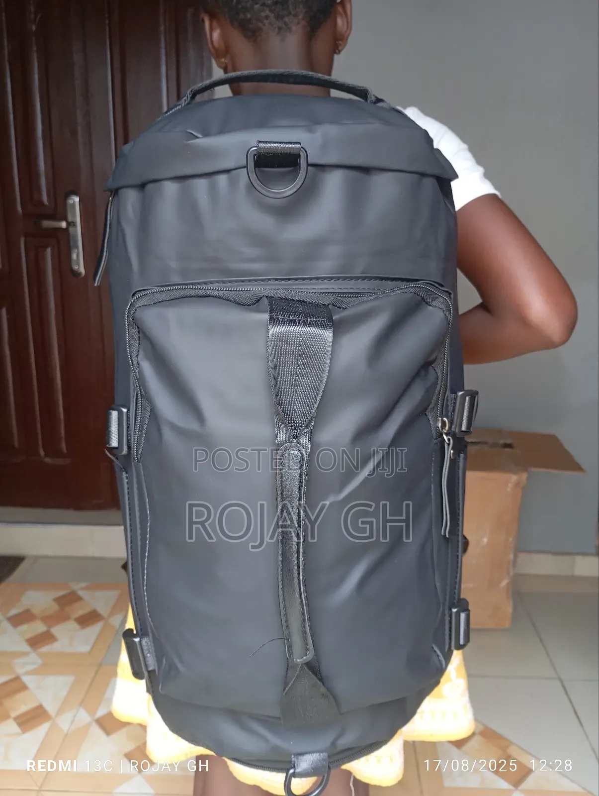 Multi-Functional Leather Travel Backpack With Shoe Compartment - Black