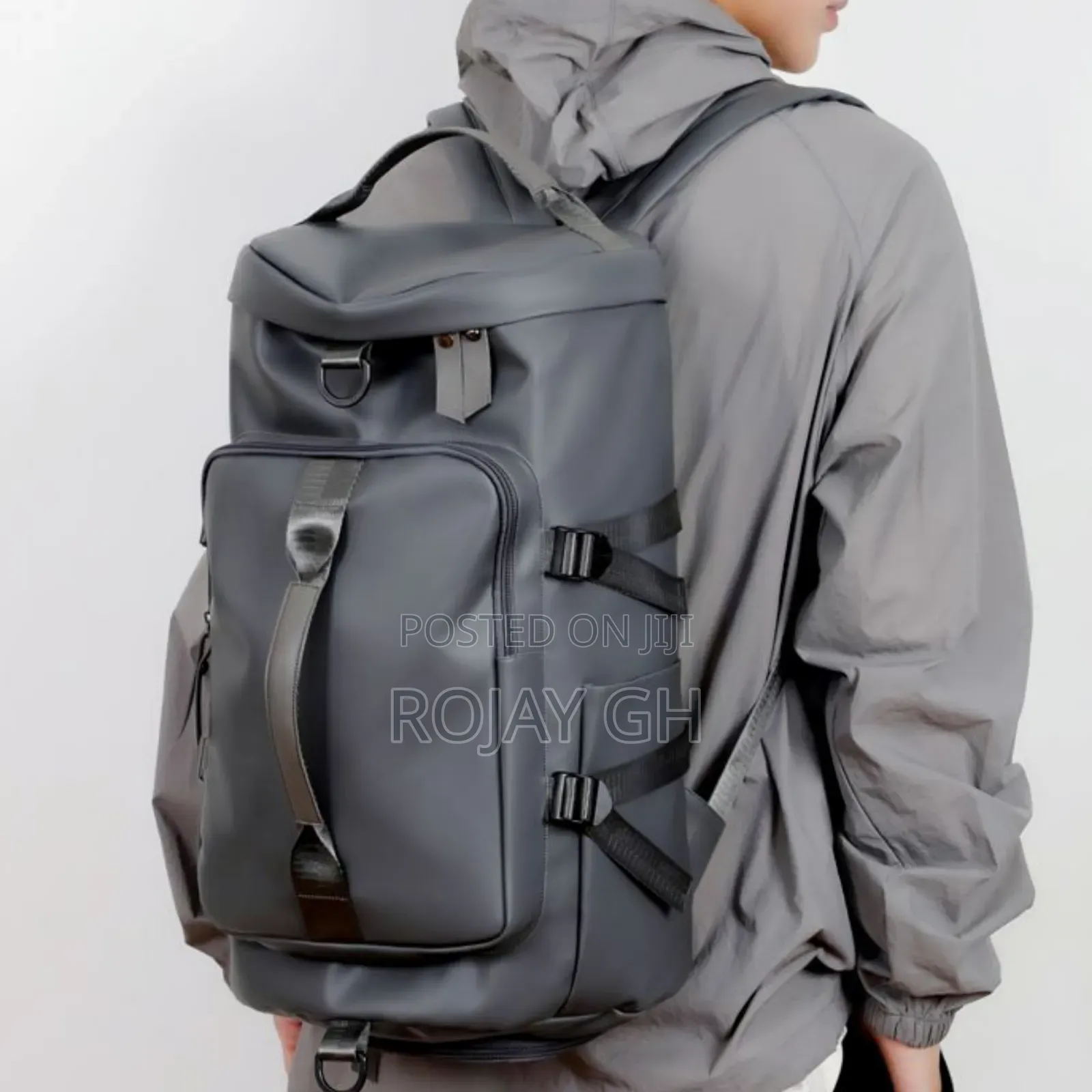 Multi-Functional Leather Travel Backpack With Shoe Compartment - Gray