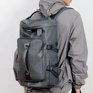 Multi-Functional Leather Travel Backpack With Shoe Compartment - Gray