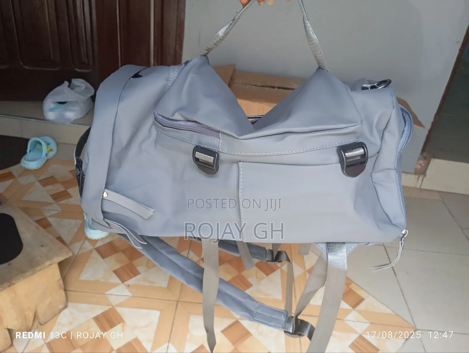 Multi-Functional Leather Travel Backpack With Shoe Compartment - Gray