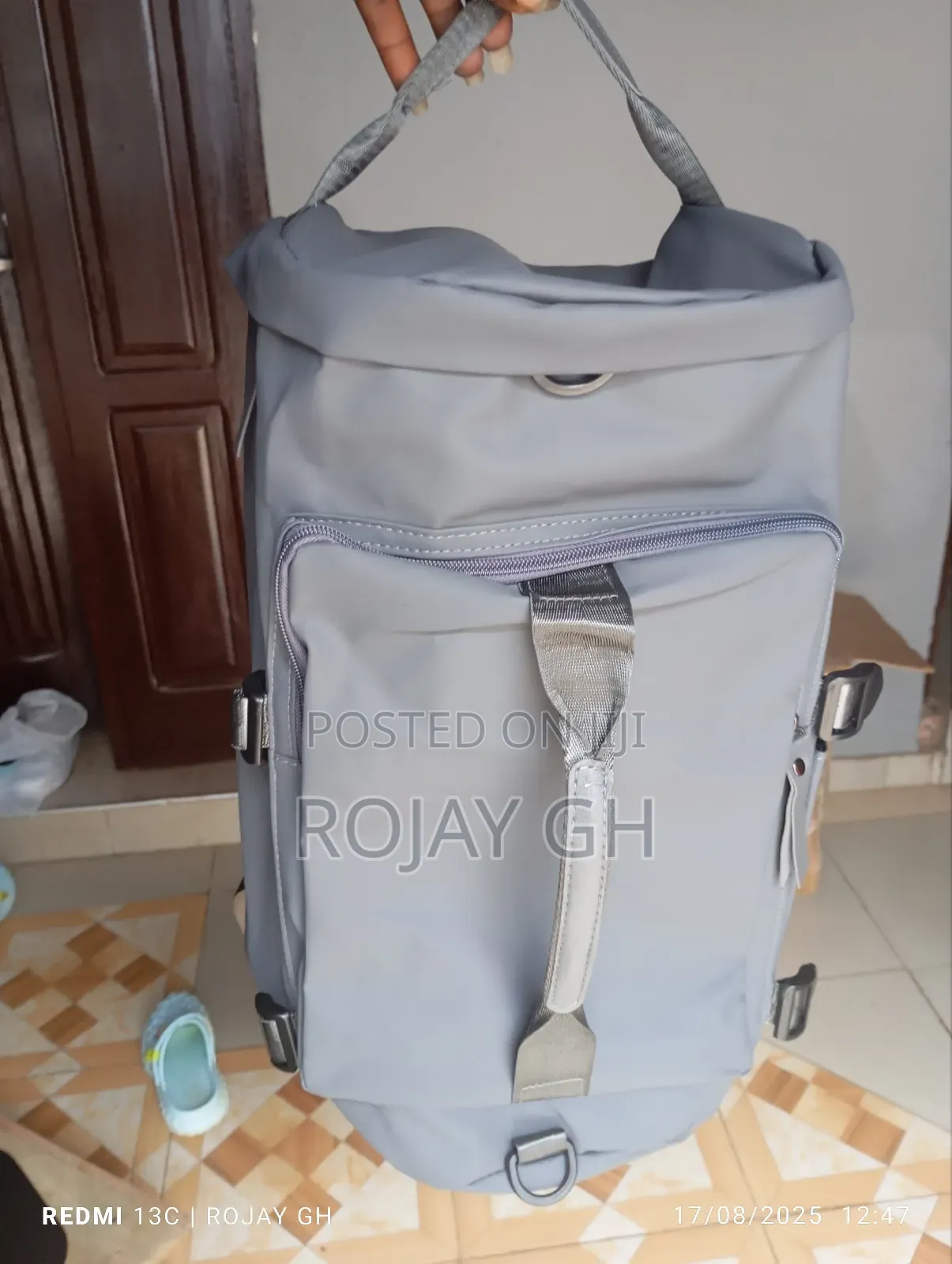 Multi-Functional Leather Travel Backpack With Shoe Compartment - Gray