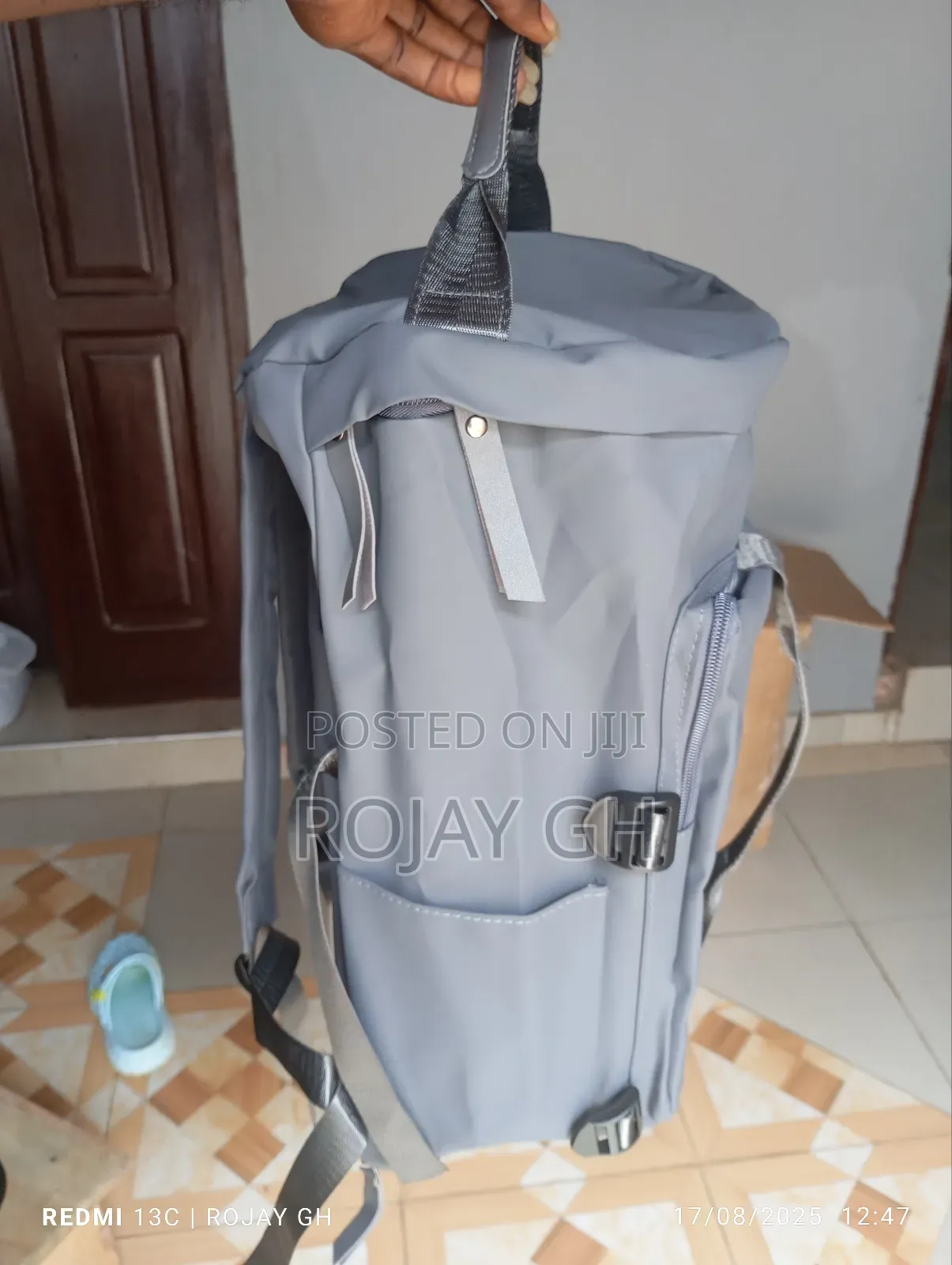 Multi-Functional Leather Travel Backpack With Shoe Compartment - Gray