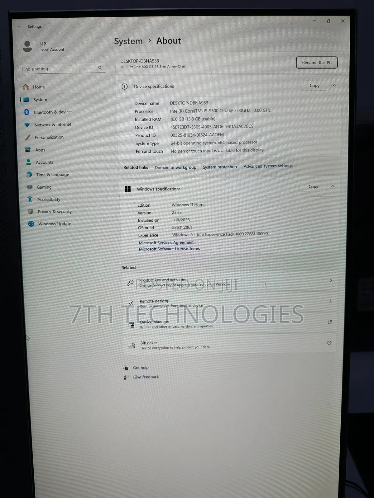 Desktop Computer HP EliteOne 800 16GB Intel Core I5 SSD 256GB