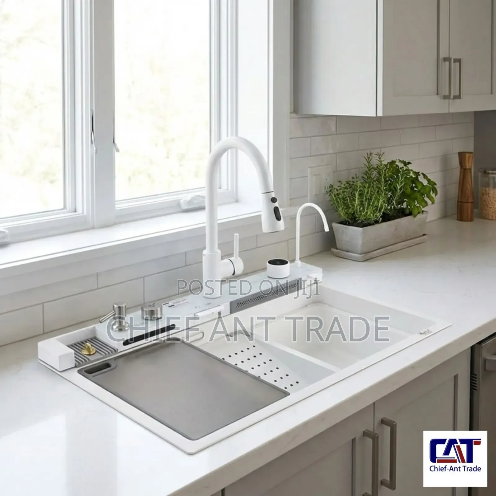 White Digital Luxury Waterfall Kitchen Sink