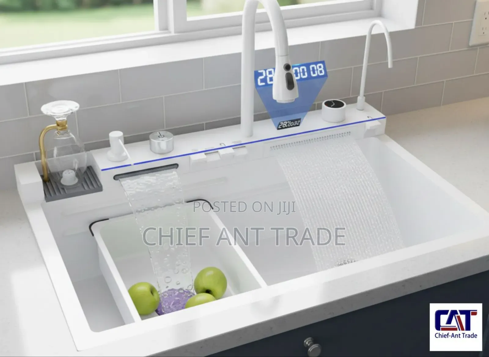 White Digital Luxury Waterfall Kitchen Sink